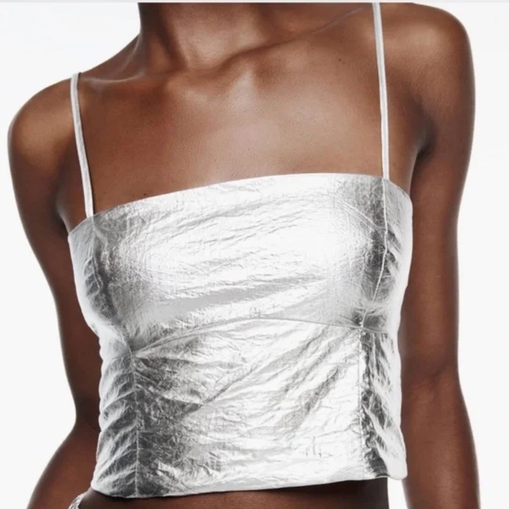 Zara Silver Metallic Women's Top, New, Small